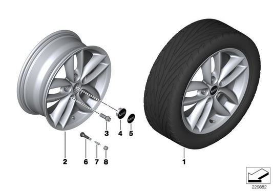 Llanta de aleación 17" 7Jx17 ET50 negra 5 Star Double Spoke R124 OEM 36109803726 para MINI Countryman R60, Paceman R61… y más. Original MINI