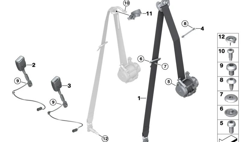 Sicherheitsgurt vorne links OEM 72117384977 für MINI Countryman F60, F60 LCI. Originaler MINI.