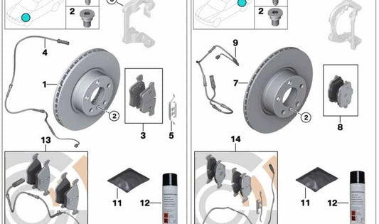 Brake pad repair kit for BMW 5 Series F10, F11, F18 (OEM 34118847064). Original BMW