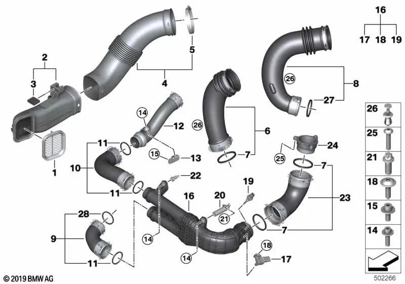 Tubo de aire limpio OEM 13718053375 para BMW X3 M F97, X4 M F98… y más. Original BMW.