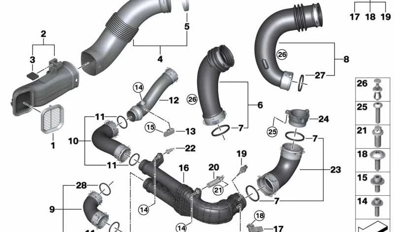 Duto de admissão esquerdo para BMW X3 F97, F97N, X4 F98, F98N (OEM 13718053371). BMW original