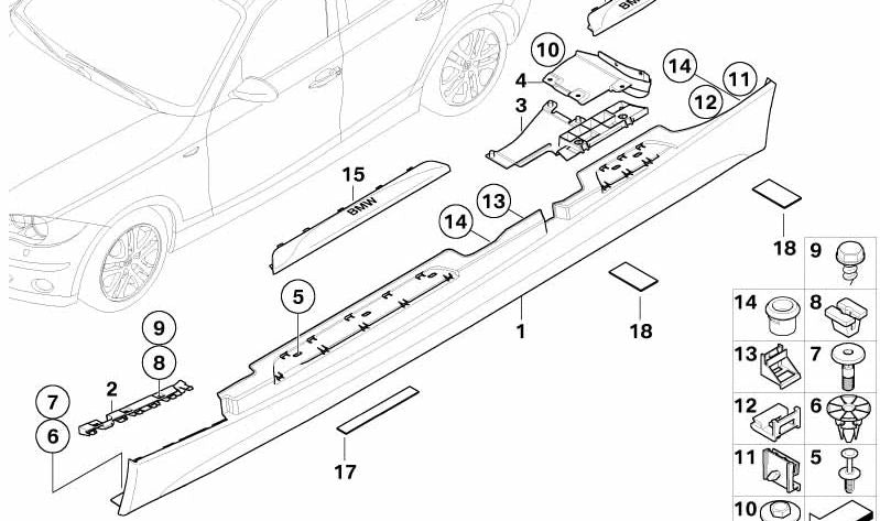 Cubrecarril derecho imprimado OEM 51777837436 para BMW E87 (Serie 1). Original BMW.