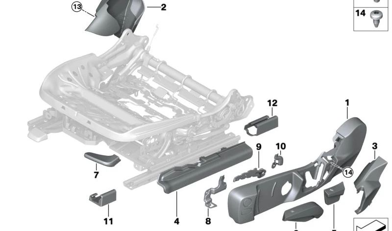Tapa lateral izquierda del asiento OEM 52209475879 para BMW G42, G87, G22, G22N. Pieza original BMW.