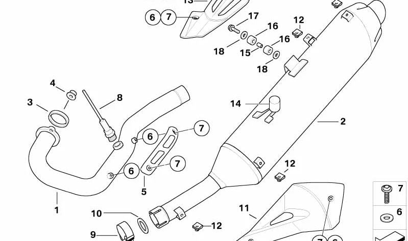 Protección térmica trasera OEM 18127696782 para motos BMW G 650 X (K15). Original BMW Motorrad.