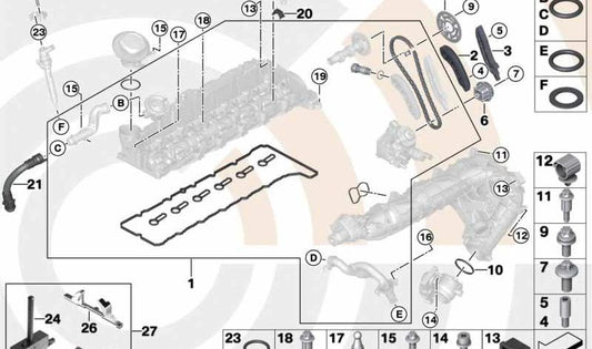 Kit reparación cadena de distribución superior OEM 11312452823 para BMW E90, E91, E92, E93, F07, F10, F11, F01, F02, E70, E71. Compatible con motores N57. Original BMW.