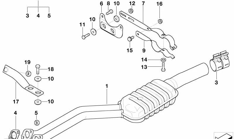 Soporte de escape OEM 18201437657 para BMW Serie 5 (E39). Original BMW.