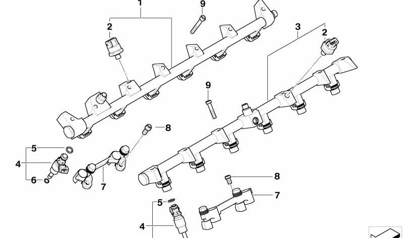 Tubería de inyección de combustible OEM 13537523441 para BMW E65 y E66 (cilindros 7-12). Recambio original BMW.