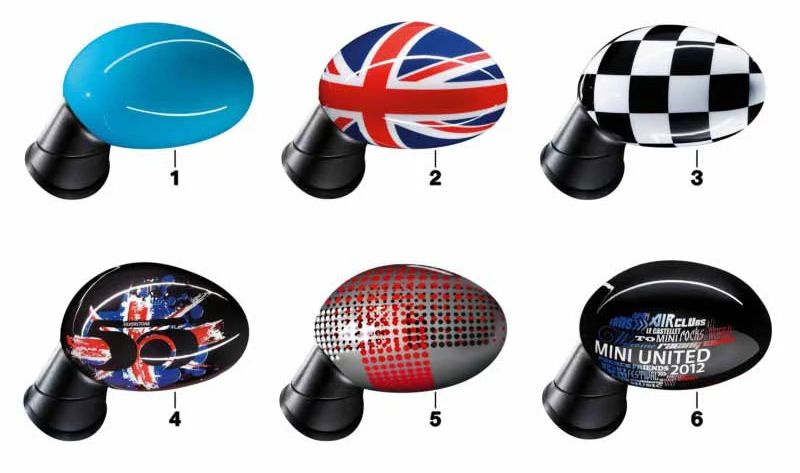 Cubierta retrovisor derecho diseño Black Jack OEM 51162147676 para MINI R55, R56, R57, R58, R59, R60, R61. Recambio original MINI.