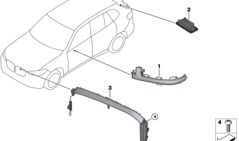 Intermitente lateral izquierdo del retrovisor OEM 51165A4A567 para BMW X3 G08 y X5 G18. Luz adicional original BMW para el espejo retrovisor exterior.