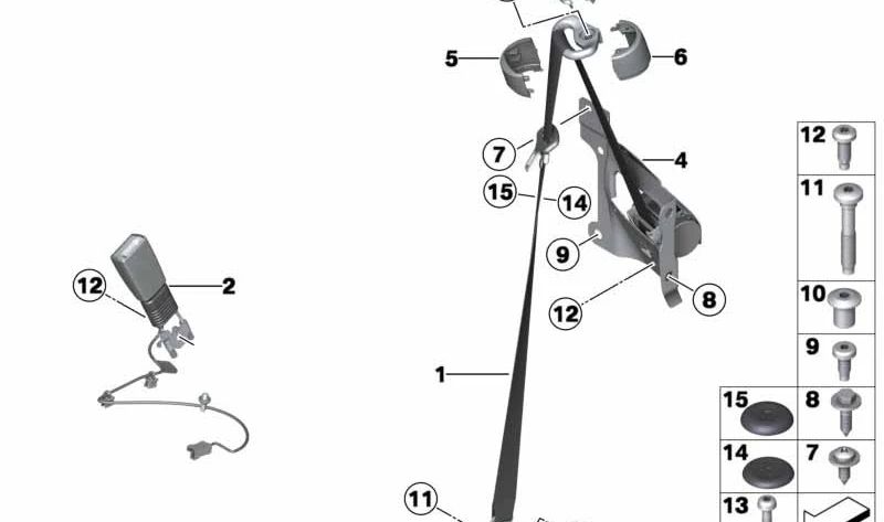 Cinturón de seguridad delantero izquierdo OEM 72112758847 para MINI R58, R59. Repuesto original MINI.