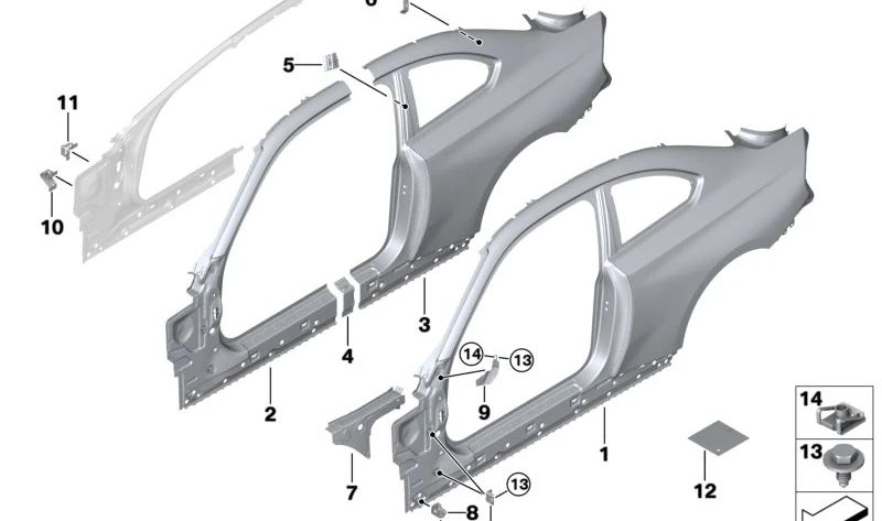 Esterno destro pilar per BMW Serie 2 G42, G87 (OEM 41009622064). BMW originale