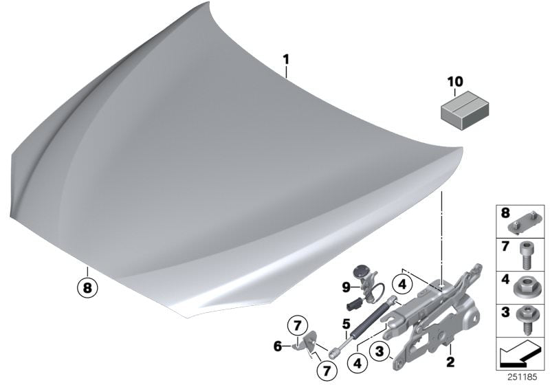Soporte hidráulico del capó delantero OEM 51237309117 para BMW F10, F11, F06, F12, F13. Original BMW.