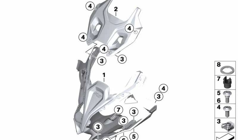 Pieza central del carenado OEM 46638369349 para motos BMW R 1250 RS. Original BMW Motorrad.