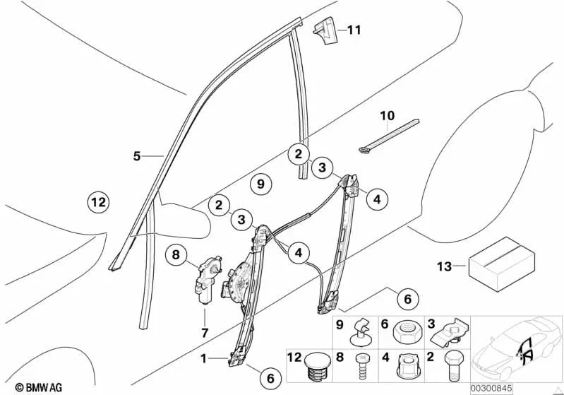 Guide de la fenêtre de porte d'entrée droite pour la série BMW 3 E46 (OEM 51338266124). BMW d'origine