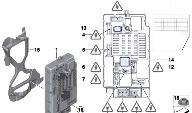 Caja de fusibles SPEG High OEM 61353457582 para MINI R55, R55N, R56, R56N, R57, R57N, R61. Pieza original MINI. Ideal para solucionar problemas eléctricos y reemplazar unidad defectuosa.