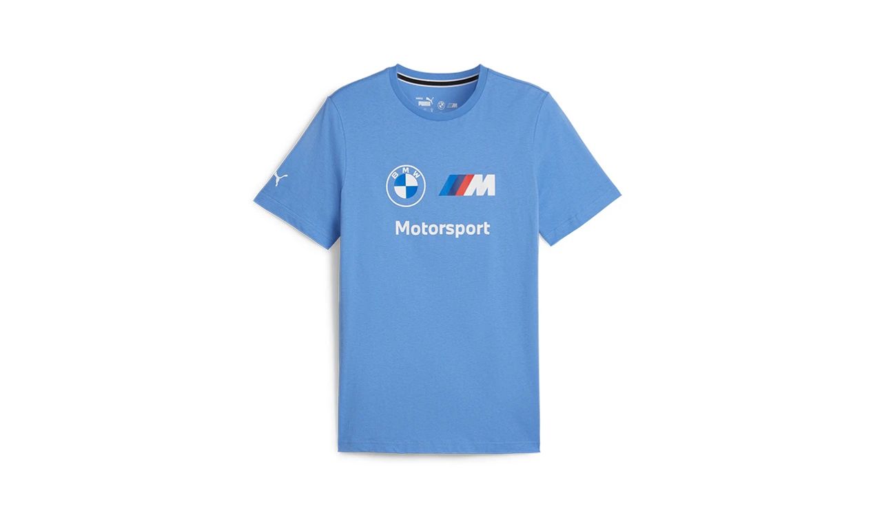 BMW M MOTORSPORT OEM 80145B318B9 LOGO T -SHIRT FÜR BMW (alle Modelle). Entwerfen Sie mit großem Logo in der Brust- und Puma -Logo. Größe M, hellblaue Farbe. Original BMW.