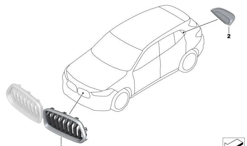 Rejilla decorativa frontal derecha para BMW F39 (OEM 51139881784). Original BMW.