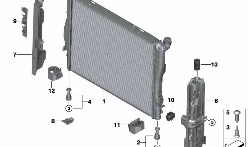 Radiador de refrigerante OEM 17117794488 para BMW E81, E82, E87, E88, E90, E91, E92, E93, E84. Original BMW.
