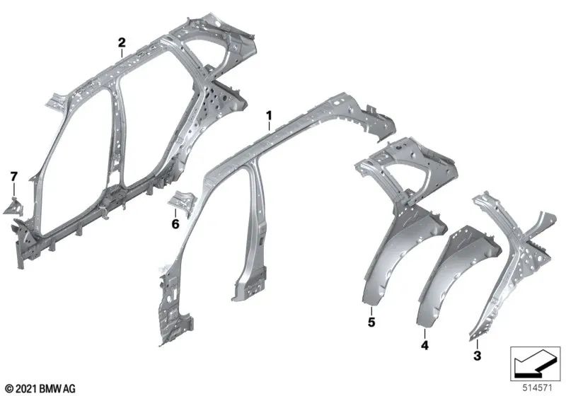 Estrutura lateral central esquerda para BMW F15, F85 (OEM 41217352077). BMW originais.