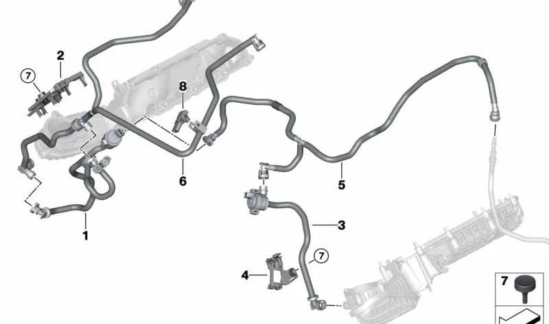 Tubo de ventilación del depósito OEM 13908469162 para BMW F90, F90N, F91, F92, F93. Original BMW.