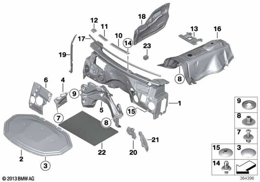 Insonorización salpicadero derecho OEM 51489175062 para BMW X3 F25, X4 F26. Original BMW.