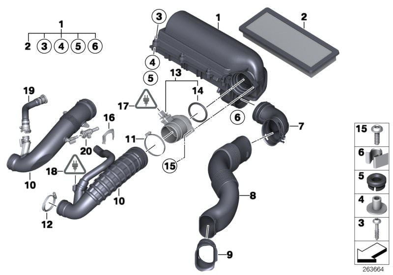 Conducto de aire OEM 13717599226 para MINI R55, R56, R57, R58, R59, R60. Compatible con versiones Cooper S con motor N18. Original MINI.
