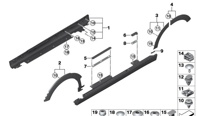 Embellecedor de entrada delantero OEM 51775A36B18 para MINI Clubman F54, F54 LCI. Original MINI.