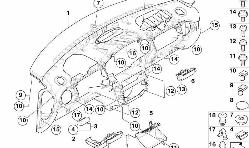 Clip de sujeción OEM 51167072533 para MINI R50, R52 y R53. Pieza de fijación utilizada en el salpicadero y guantera. Original MINI.