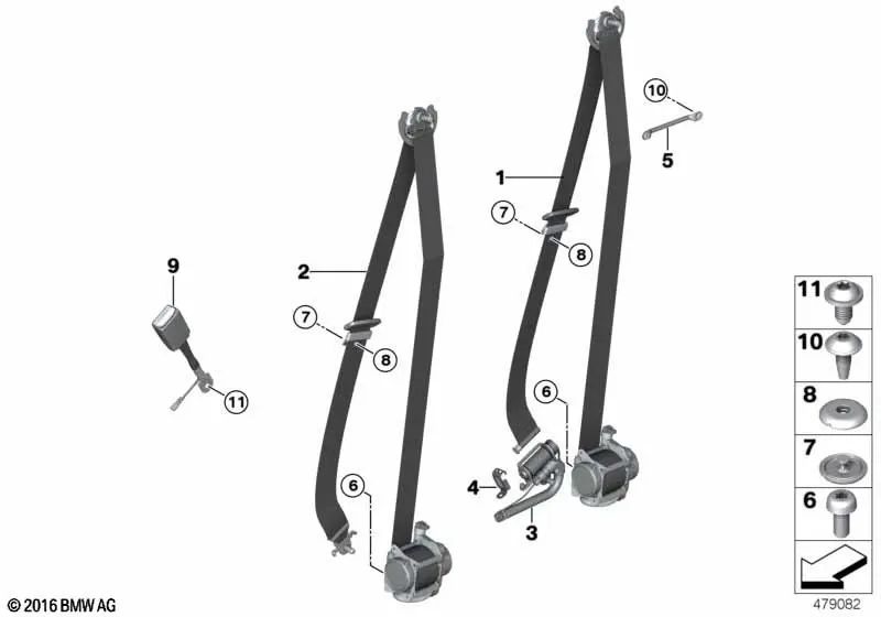 Cinturón de seguridad delantero derecho negro OEM 72117343634 para BMW X5 F15, X6 F16, X5 M F85, X6 M F86. Original BMW.