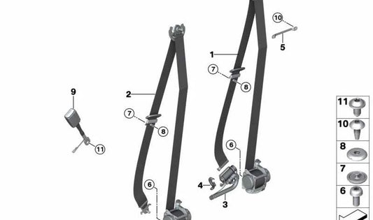 Links vordere Sicherheitsgürtel 72117343627 für BMW X5 F15 und X6 F16. Original BMW.