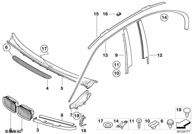Crampe à droite pour la série BMW 3 E46 (OEM 51138189020). BMW d'origine.