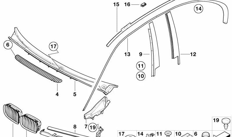 Listón de adorno vierteaguas derecho OEM 51138208502 para BMW Serie 3 E46. Original BMW.