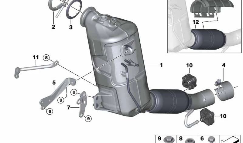 Abrazadera de escape OEM 18302327683 para BMW F20, F21, F22, F30, F31, F32, F33, F34, F07, F10, F11, F25, F26, E89, F45, F46, F55, F56. Original BMW.