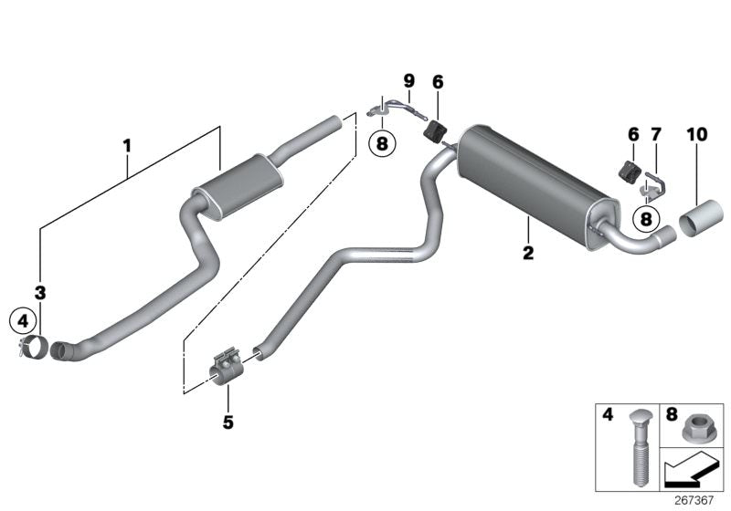 Soporte trasero derecho para silenciador OEM 18307616707 para BMW F20 y F21 (modelos: 114i, 116i, 118i). Pieza original BMW.