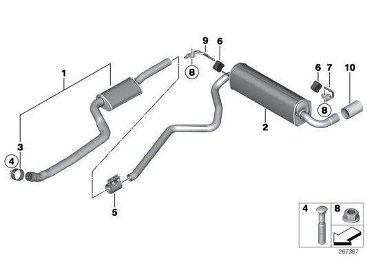 Soporte trasero derecho para silenciador OEM 18307616707 para BMW F20 y F21 (modelos: 114i, 116i, 118i). Pieza original BMW.