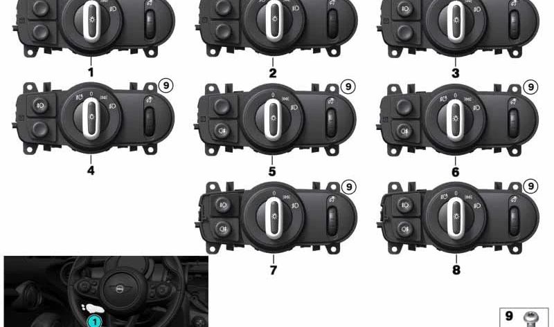 Dispositivo de mando luz OEM 61315A25480 para MINI F56, F55, Clubman F54, Cabrio F57. Original MINI.