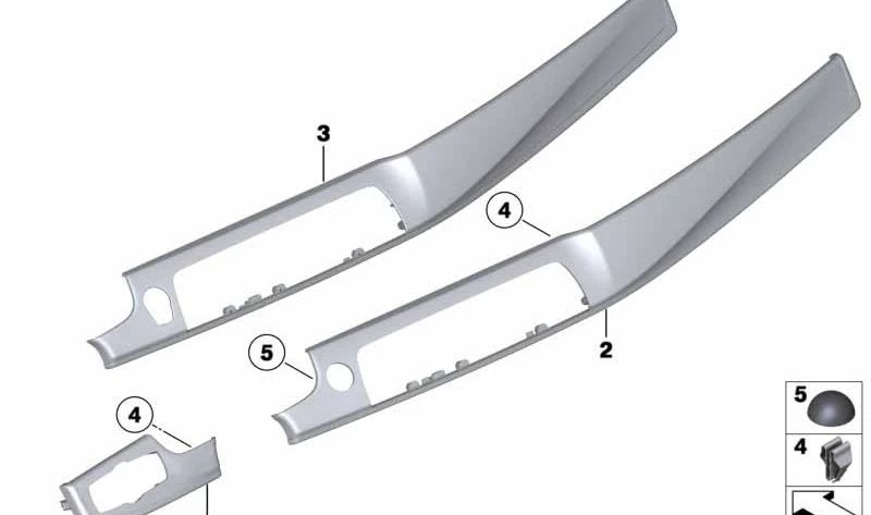 Embellecedor salpicadero derecho aluminio perlado OEM 51458051335 para BMW F10. Pieza original BMW.