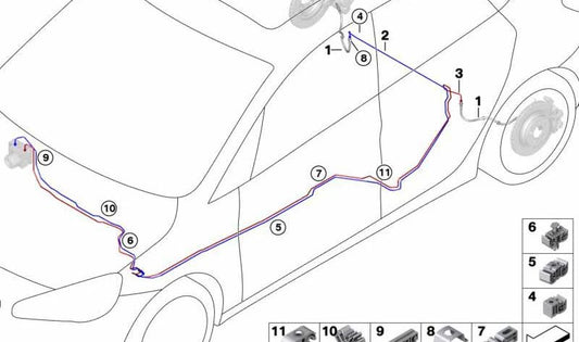 DSC pipe hydraulic group rear right OEM 34326854935 for BMW X1 F48 sDrive18i, sDrive18d... and more. Genuine BMW.