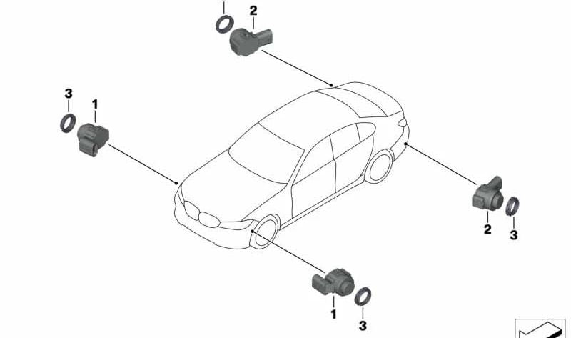 Sensor de aparcamiento OEM 66207927757 (gris mineral) para BMW G20, G21, G28, G80. Original BMW.