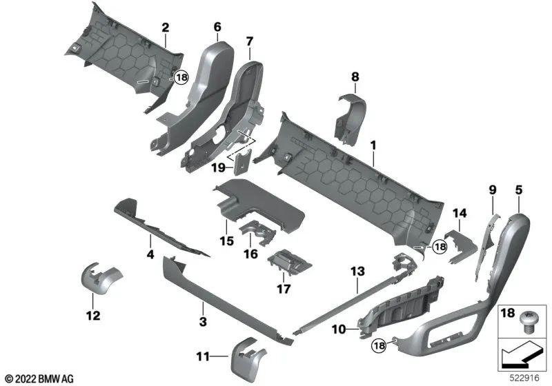 Embellecedor carril del asiento delantero izquierdo para BMW G05, G07 (OEM 52207955209). Original BMW