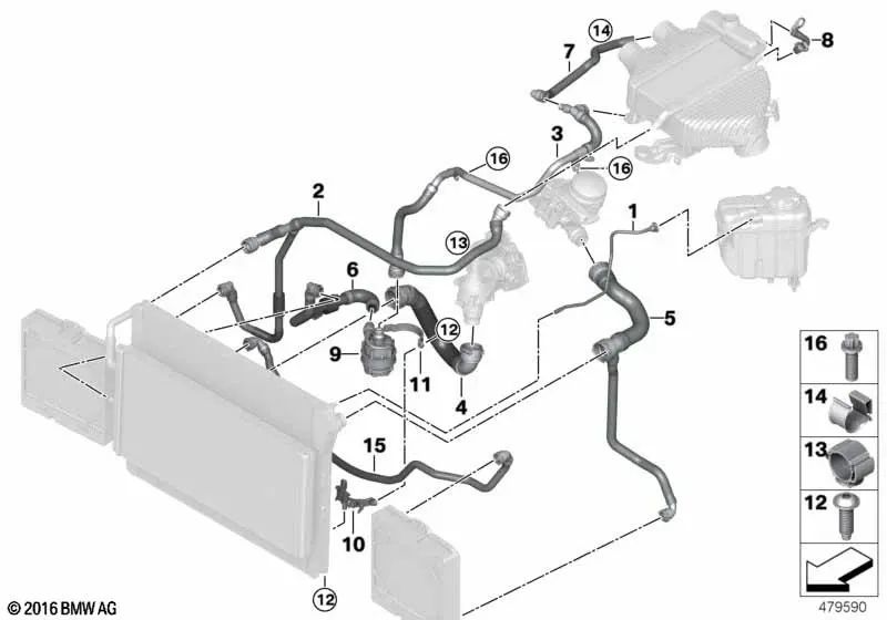 Tuyau de radiateur externe pour la série BMW 3 F80, F80N Series 4 F82, F82N, F83, F83N (OEM 17122284688). BMW d'origine
