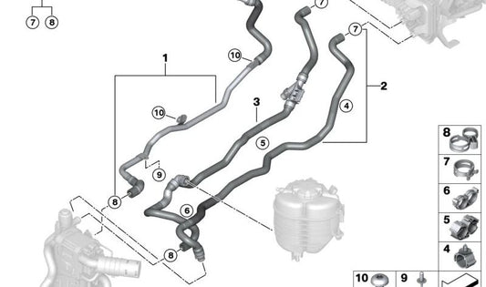 Tubo de retorno del refrigerante OEM 64219398971 para BMW G20 316d, 318d {todos los modelos compatibles}. Original BMW.