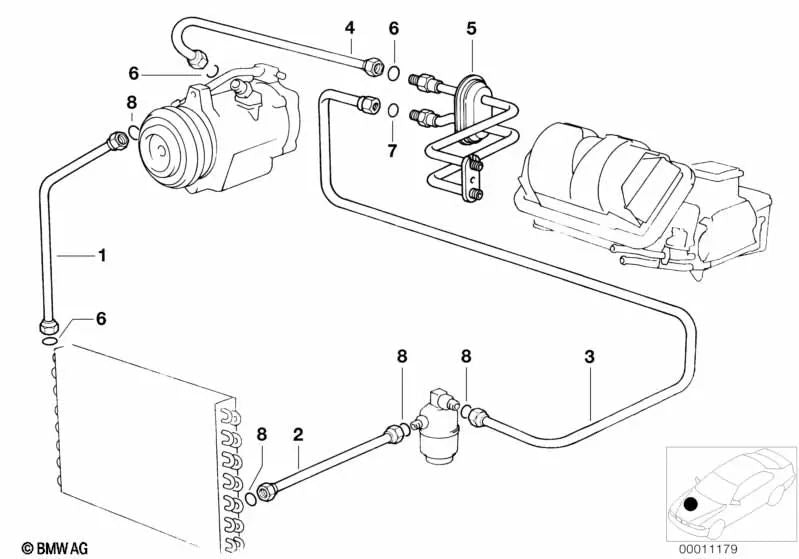 Evaporator-Compressor Suction Pipe for BMW E31 (OEM 64538363531). Original BMW