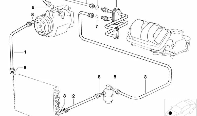 Tubería doble de alta presión para aire acondicionado OEM 64538391219 para BMW E31. Original BMW.