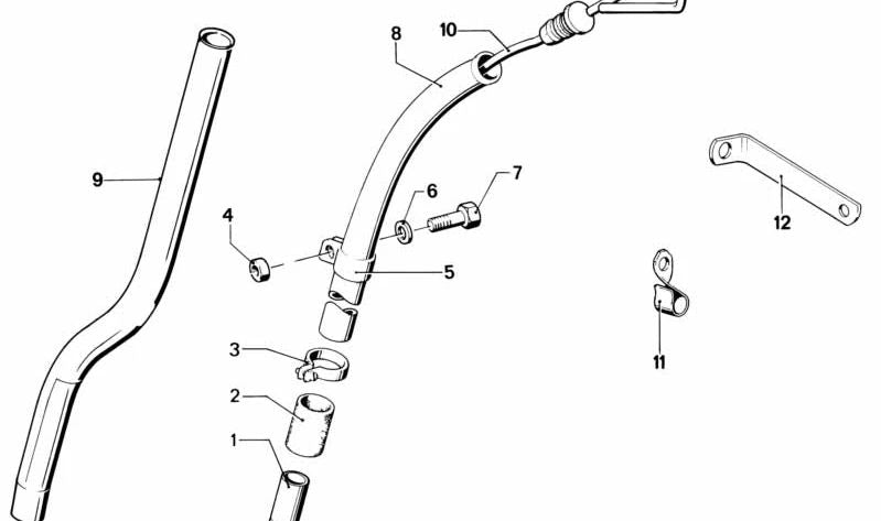 Tubo guía de varilla de aceite OEM 11111258354 para BMW E21, E12. Original BMW.