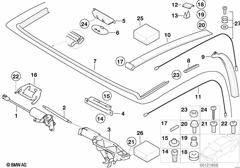 Juego de reparación, cable de sujeción OEM 54347036354 para BMW Z8 (E52) con motor S62 y transmisión manual. Original BMW.