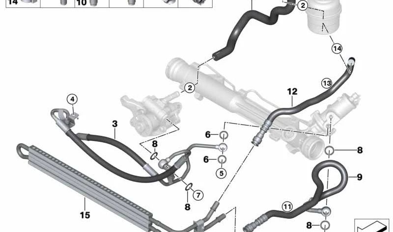 Tubo de retorno de la dirección asistida OEM 32417846203 para BMW E82. Original BMW.