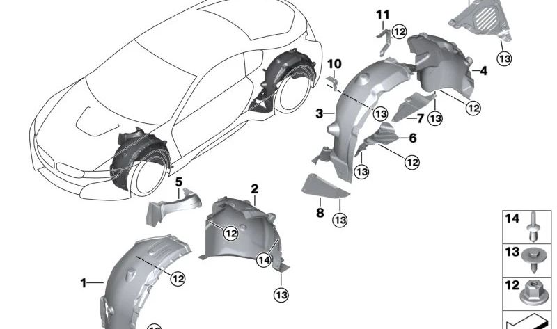 Front Rear Right Wheel Arch Cover for BMW I12, I12N, I15 (OEM 51717328624). Original BMW