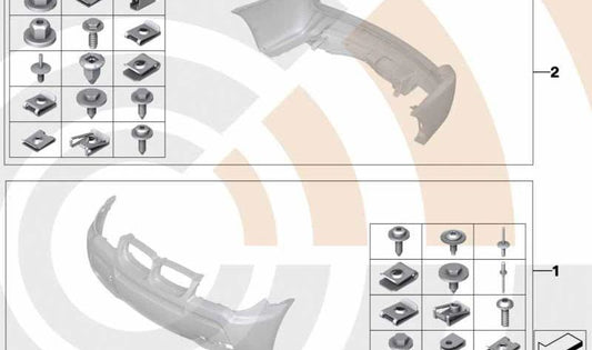 Set di supporti e fissazioni per il paraurti anteriore OEM 51112410278 per BMW X3 E83. BMW originale.