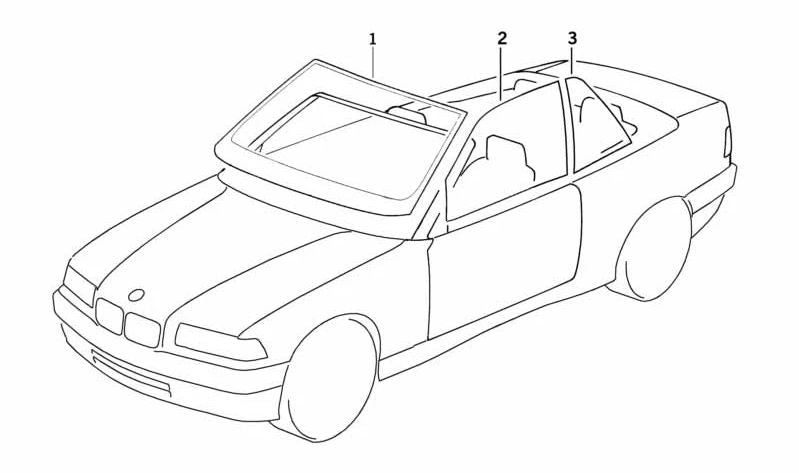 Transparent front windshield with green strip OEM 51318174010 for BMW E36. Original BMW front glass.